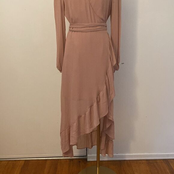 WAYF Blush Pink Long Sleeve Flowy Wrap Dress Size Large - Picture 5 of 14